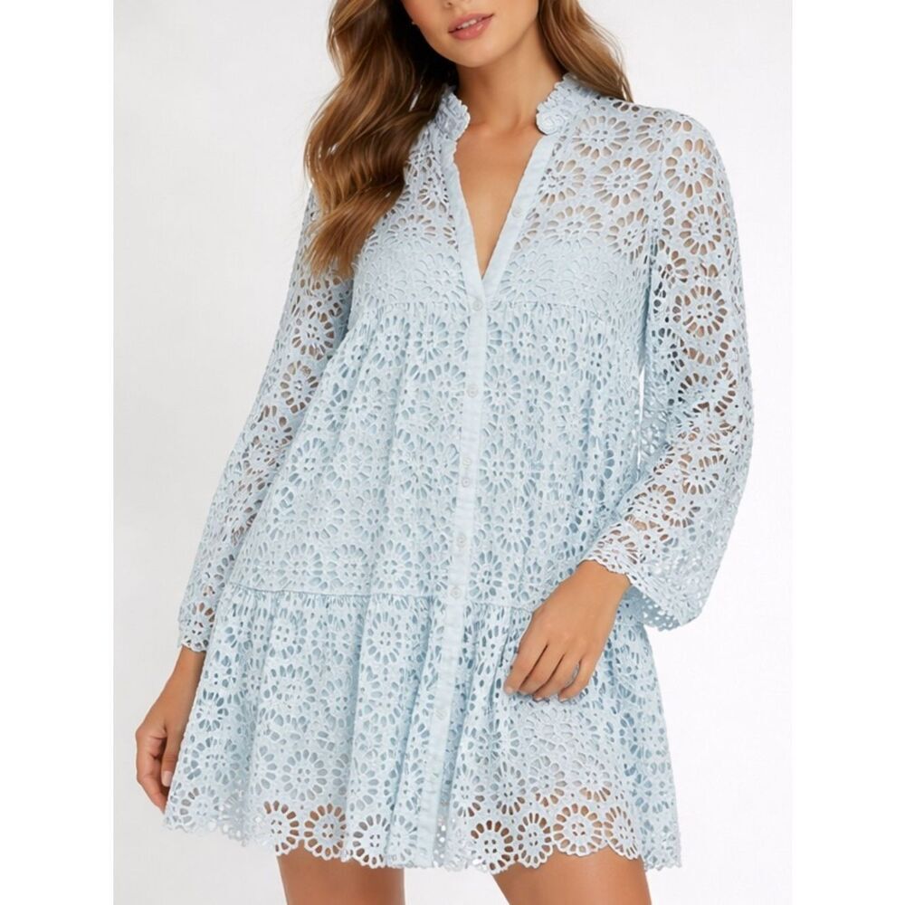 Charina Sarte Light Blue Dandelion Crochet Lace Mini Dress Size L
